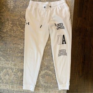 Under Armour Men’s White Logo Sweatpants – Drawstring Waist, Athletic Fit